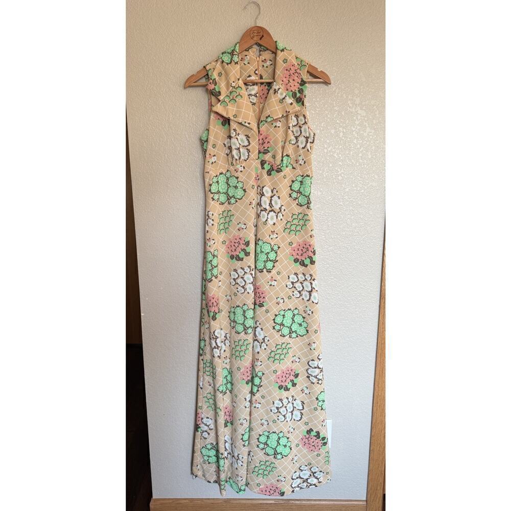 Vintage 1960s/ 1970s Floral Lattice Print Maxi Dress S/M